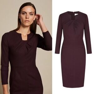 The Fold Dress Purple Long Sleeve Crepe Twist Sheath Waverley Dress Size 8